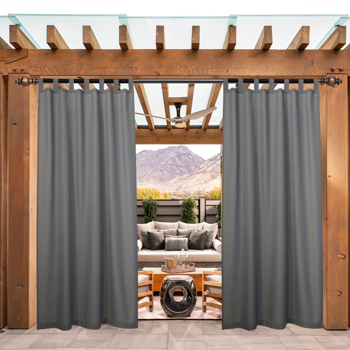 

1 Panel Wide Outdoor Curtains Blackout For Patio Waterproof, Privacy Tab Top Outside Curtains For Porch, Pergola, Cabana, Gazebo, Deck