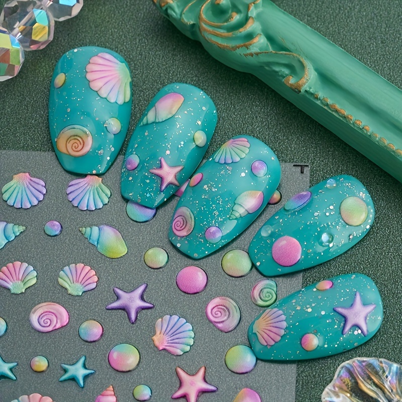 

1 Pc, 5d Embosssed Shell Starfish Nail Art Stickers, Self Adhesive Marine Life Nail Art Decals For Diy Or Nail Salons, Ocean Theme Nail Art Supplies For Women And Girls