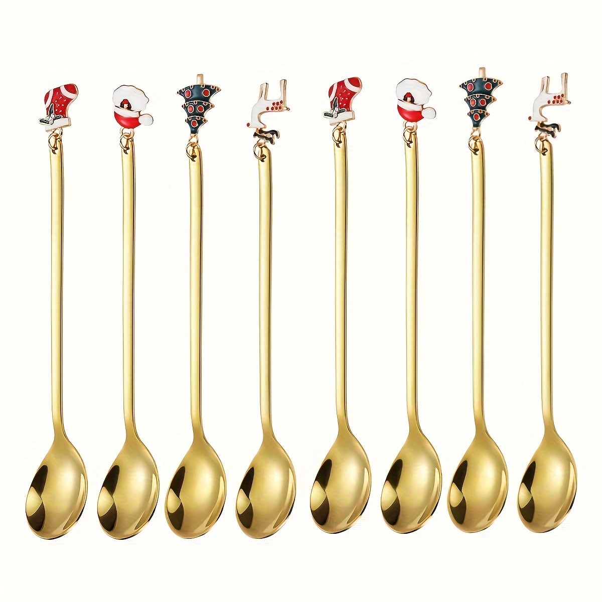 4x Long Christmas Metal Spoons Set Xmas Party Cutlery Stainless Steel  Dessert Spoons Sugar Spoons for Latte Ice Cream Macchiato - AliExpress