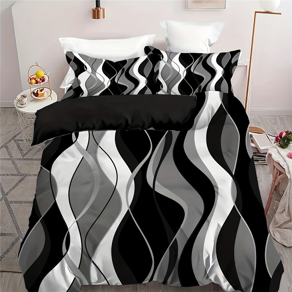 Duvet Cover 220x240 Gray And White Stripes Geometric Modern