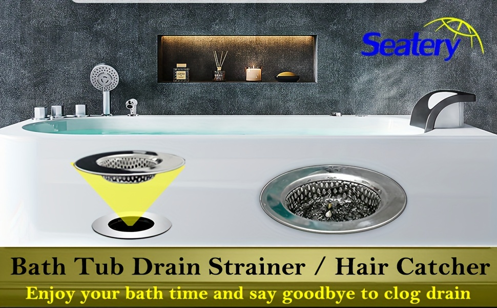 Seatery 2PCS Bathtub Stopper Hair Catcher Kit, Bathtub Drain