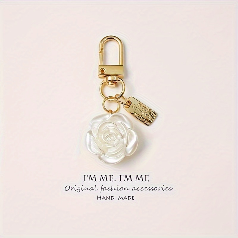 Image of Rose Flower Bow Pearl Tassel Keychain Car Pendant Ladies Key Chain Bag Pendant New