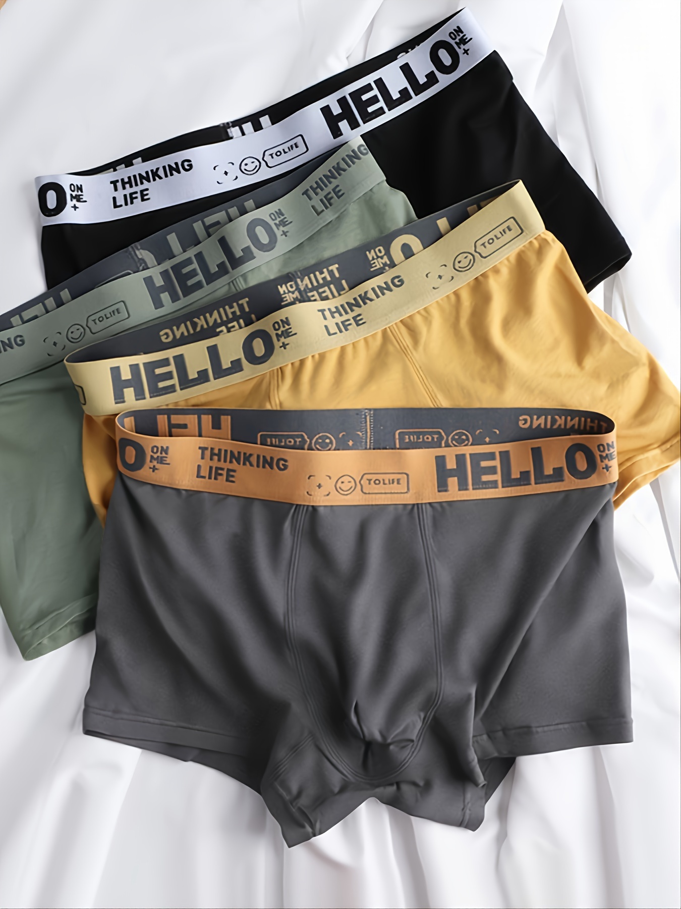 4pcs Men's Underwear Boxer Briefs, Comfortable Breathable Boxers Trunks  Letter HELLO Briefs