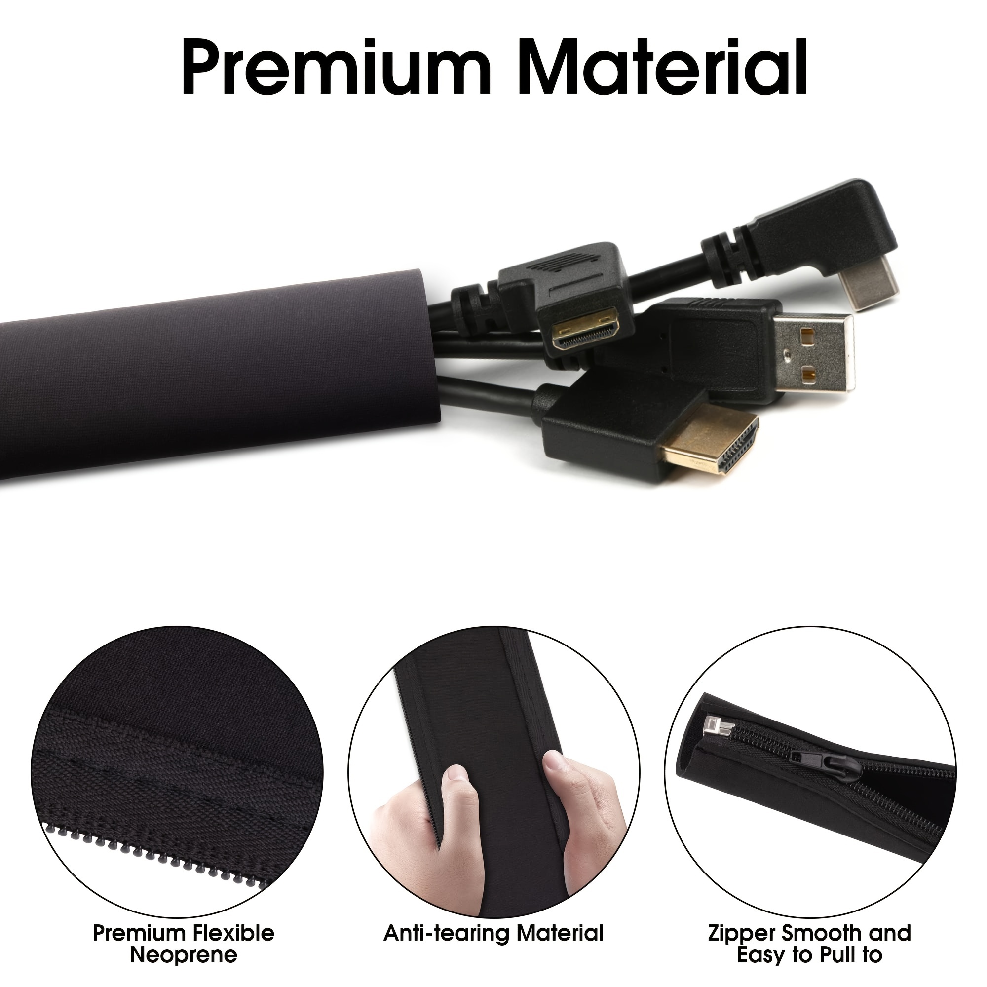Cable Management Sleeve With Cable Tie, Cord Organizer System With Zipper  For Tv/computer/home Entertainment, Flexible Cable Sleeve Wrap Cover, Black  - Temu