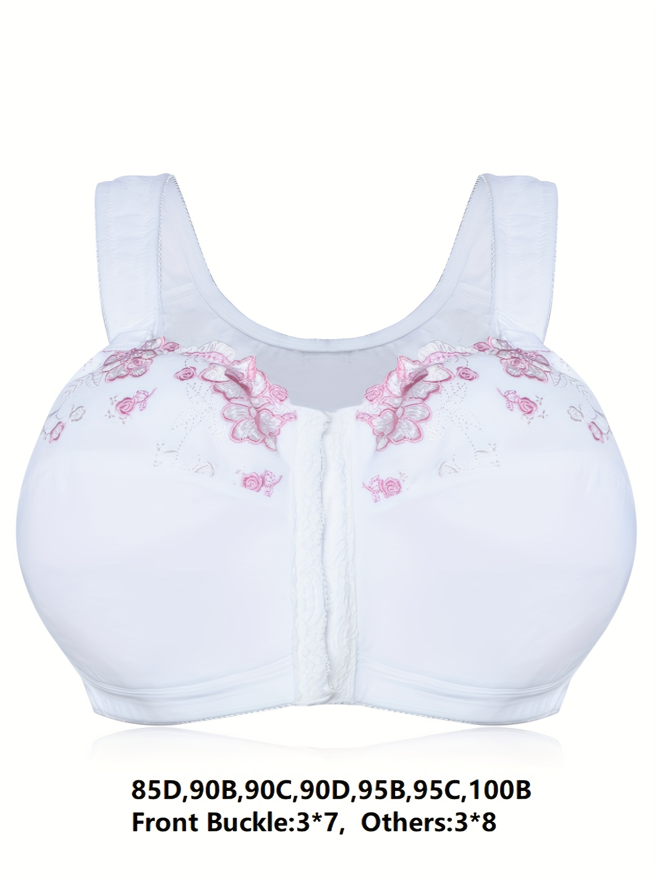 Aligament Bra For Women Plus Size Solid Color Embroidered Flower Adjustable  Strap Bra Size 34/75 