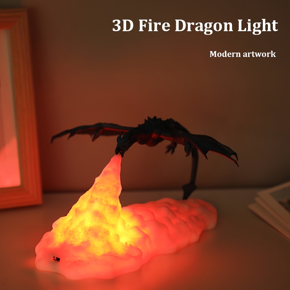 3D Printed LED Dragon USB Lamp | Anime Figure Table Night Light | USB Rechargeable