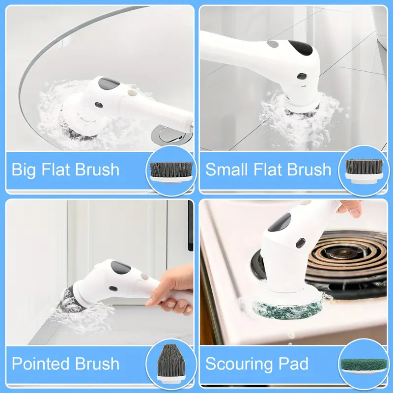 Electric Spin Scrubber, Cordless Cleaning Brush - With 8 Replaceable Brush  Heads And Extension Handle And 3 Speeds For Bathroom, Toilet, Tile, Floor,  Window, Car - Temu