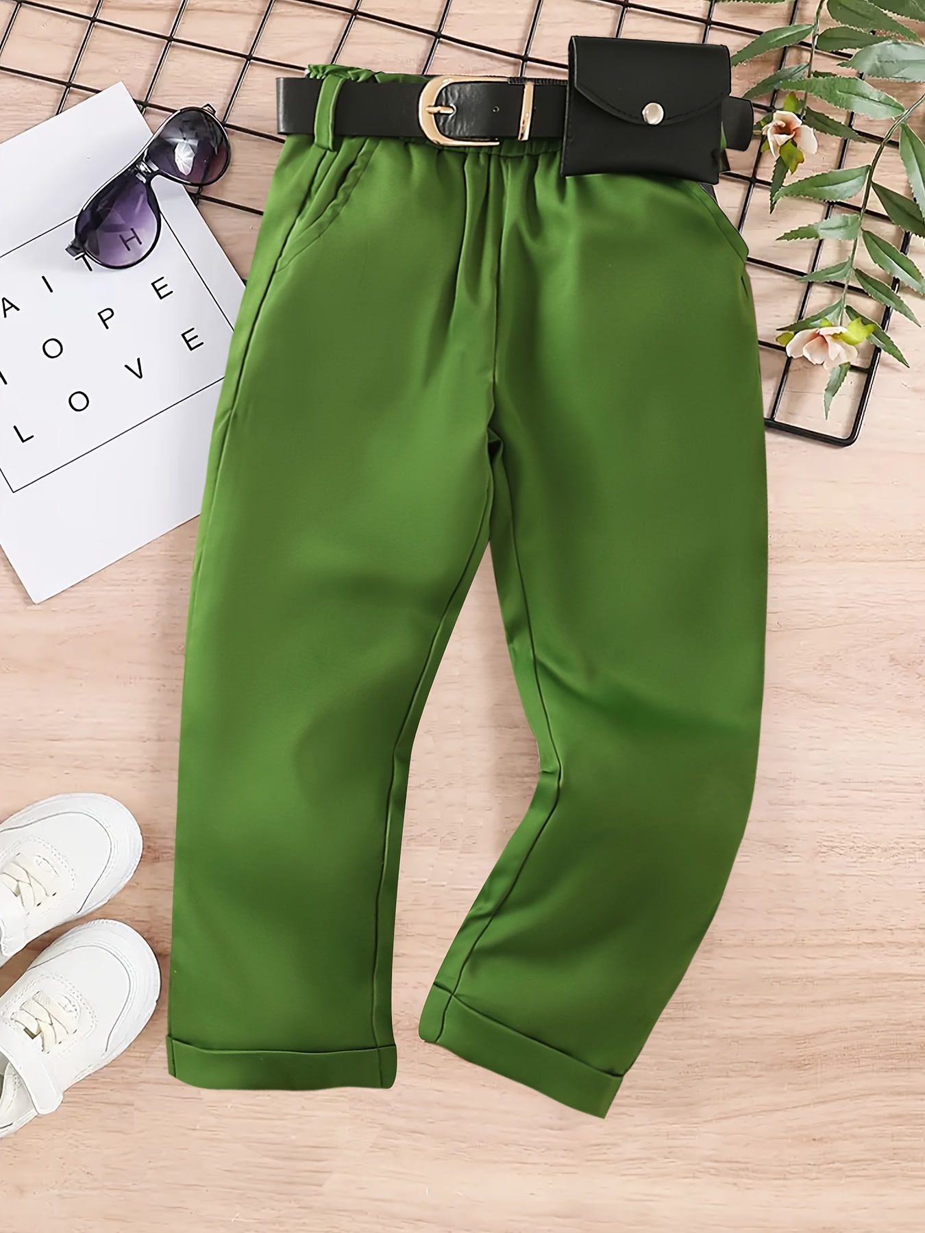 Girls Trendy Jogger Pants Pocket Button Design Elastic Waist - Temu