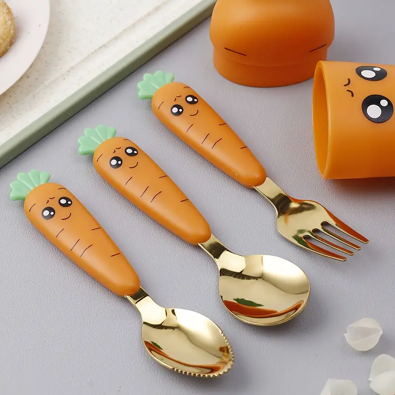 4Pcs Carrot Shape Travel Utensil Sets For Lunch, 304 Stainless Steel  Camping Cutlery Set With Cute Carrot Shape & Storage Box, Reusable Flatware