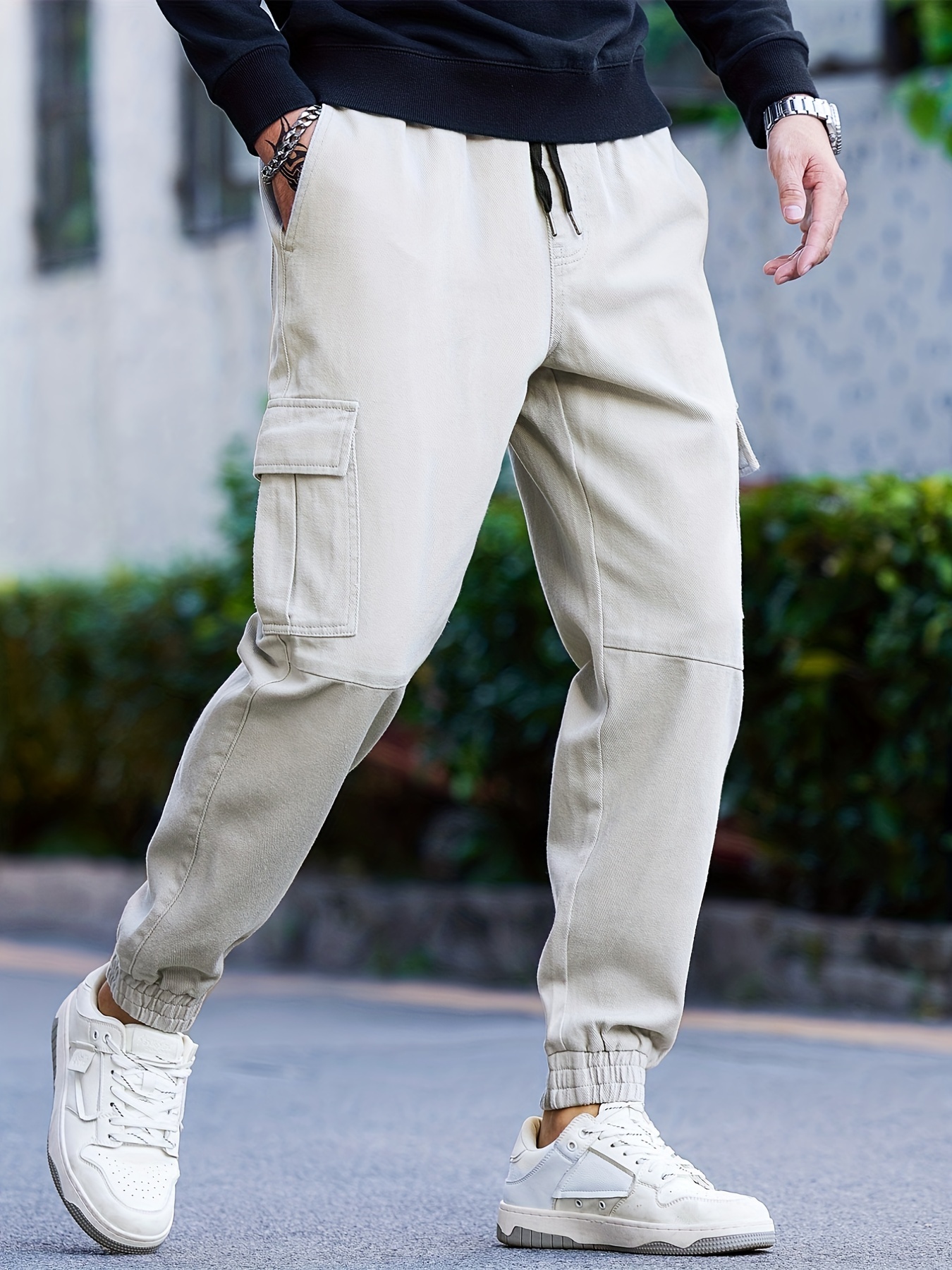 Men Cargo Pants 2023 Spring New Cotton Multi-pocket Solid Color
