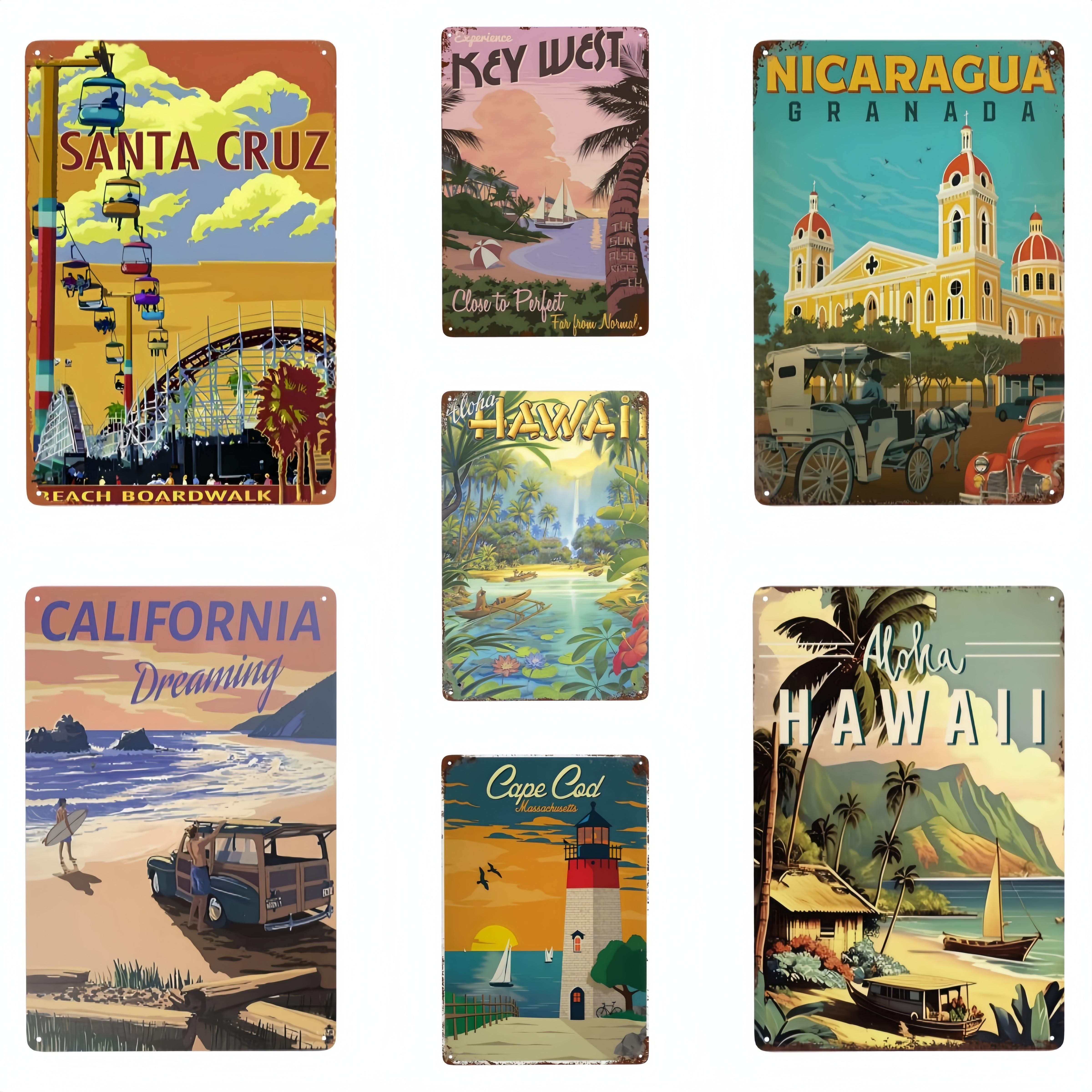 Beach Hawaii Vintage Travel Poster Metal Tin Sign Retro Wall - Temu