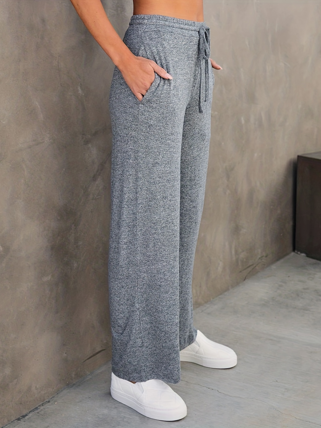 Plus Size Casual Pants Women's Plus Solid Elastic Drawstring - Temu France