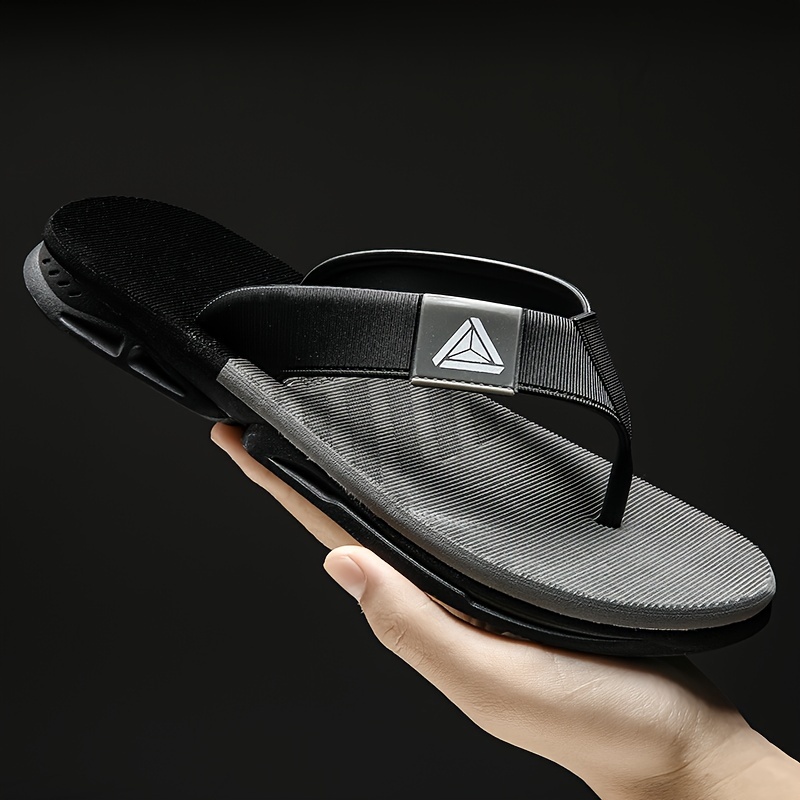 Men's Double Plug Thong Sandals – Black Flip Flops, Rubber Upper, Comfortable Slippers 9 thumbnail image