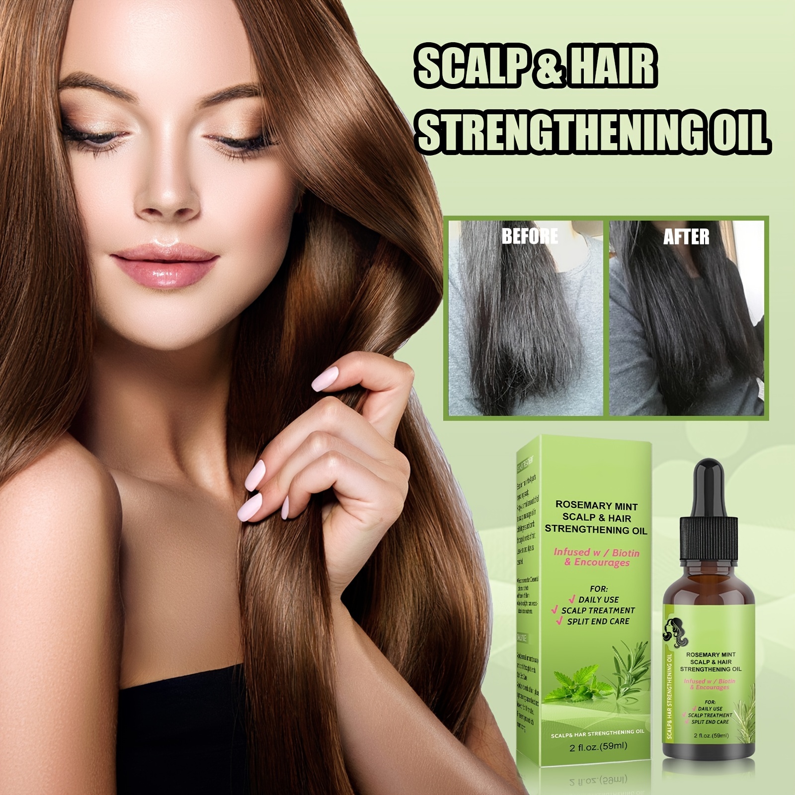 Rosemary Mint Hair Care Essential Oils, Strengthen Scalp And Hair Oil With  Biotin Essential Oil, Suitable For All Hair Bifurcate And Dry Scalp