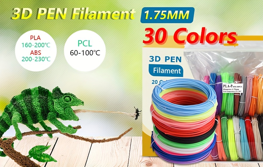 30pcs 30 Couleurs ABS / PLA / PCL 3D Stylo Filament Diamètre