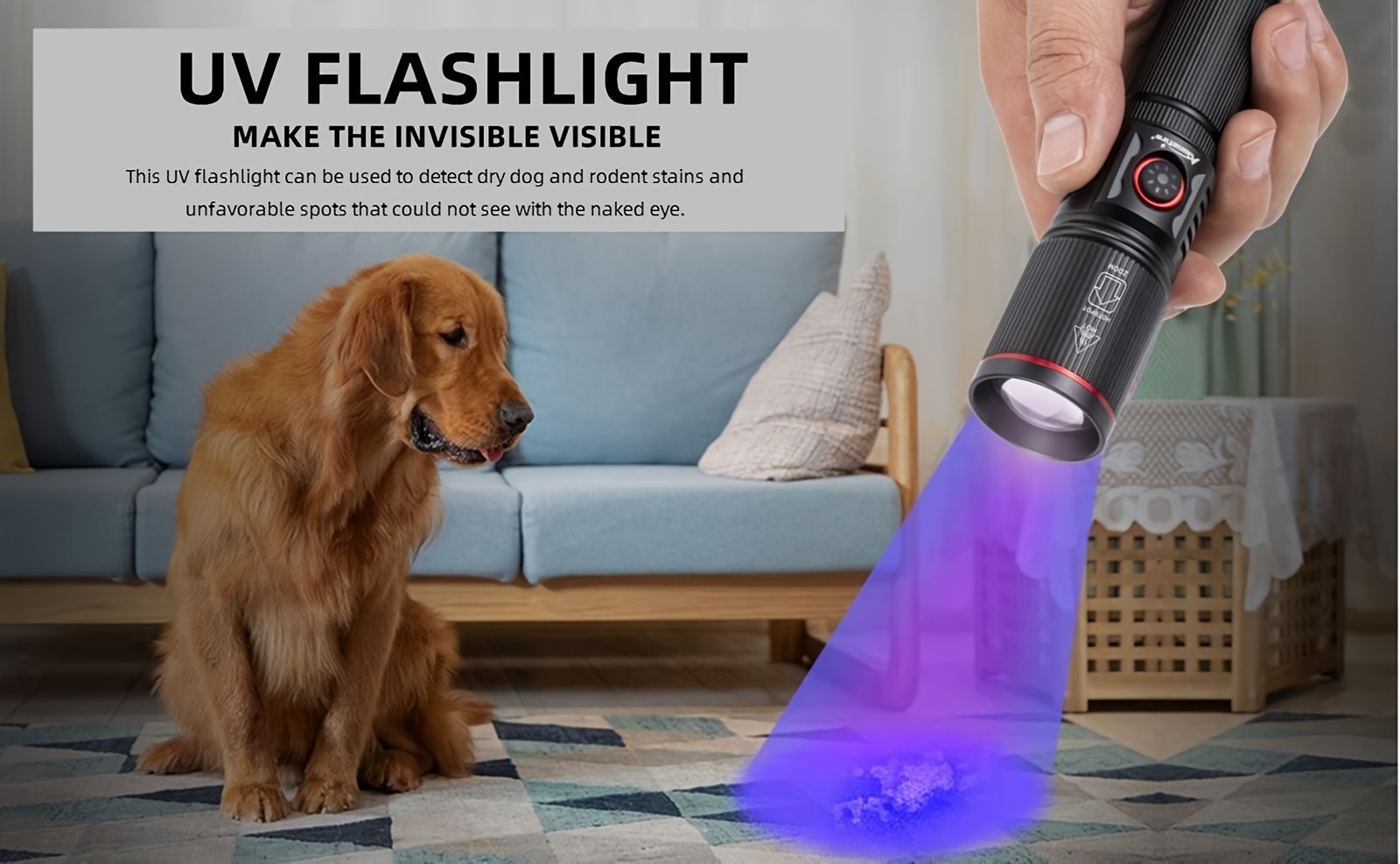 20w Zoom High Power Uv Led Light Flashlight 365nm 395nm Type C Usb  Rechargeable Powerful Ultraviolet Invisible Ink Marker Resin Curing Torch  Fluorescence Cat Dog Pets Stain Leakage Marker Ore Money Scorpion