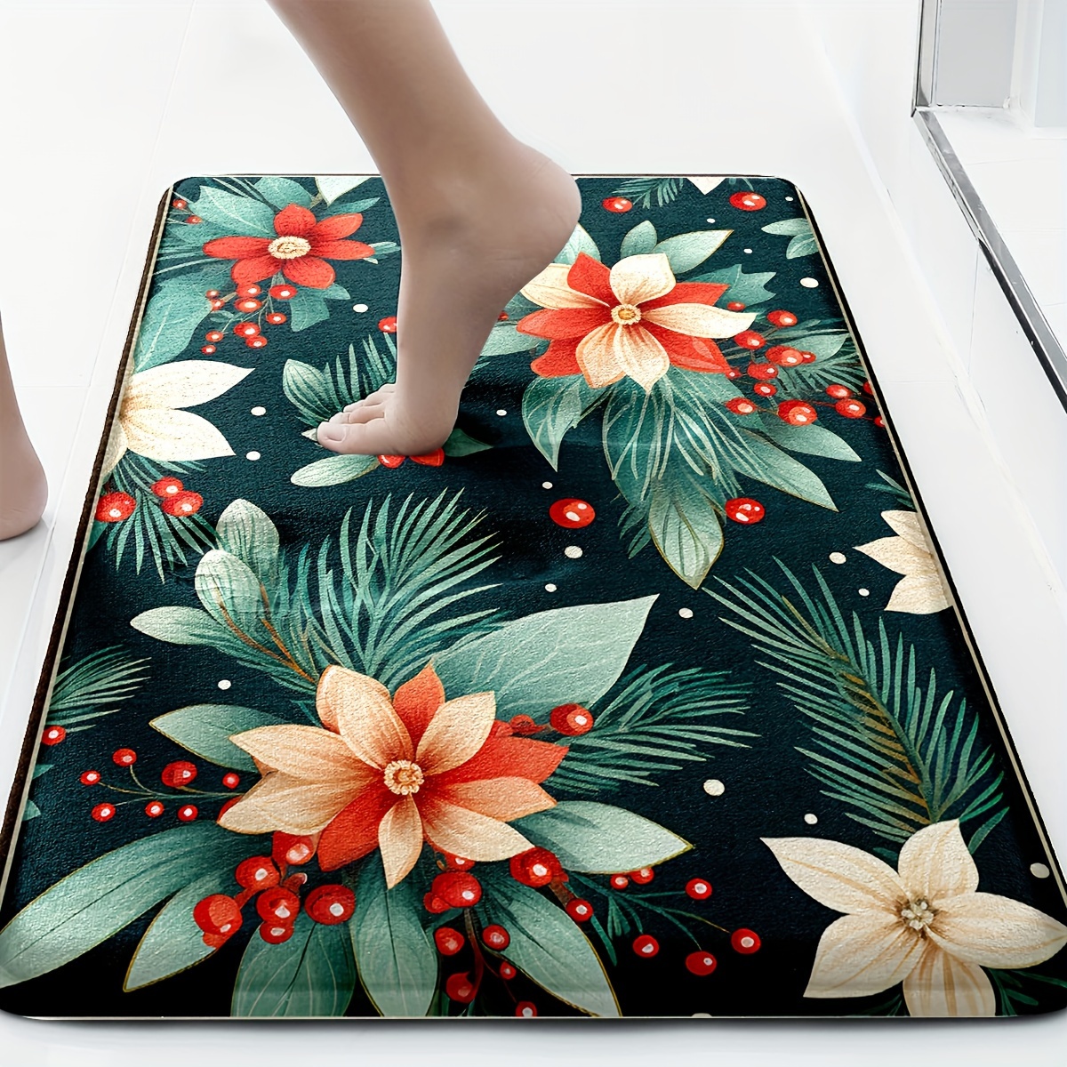 Christmas Pine Needles Flower Pattern Bathroom Rug, Bath Mats Set For  Bathroom, No Silp Washable Cover Floor Rug, Decorations For Bathroom  Bedroom, Set Includes Bath Rug, Contour Mat, And Toilet Lid Cover