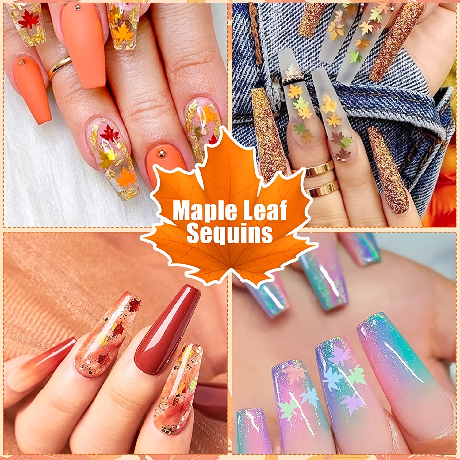 Nail Glitter Nail Art Supplies Nail Designs Glitter for Nails Kit Decor  Fall Leaf Glitter Nail Sequins Glitter Sticker Decals 3D DIY Makeup Maple  Leaf