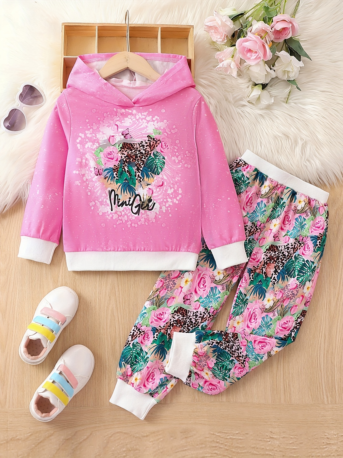 Girl's Trendy Hoodie Outfit Butterfly Floral Print Hooded - Temu