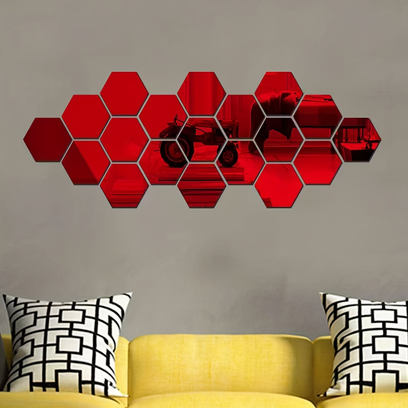  12 espejos autoadhesivos con forma hexagonal para la decoración  del hogar, azulejos de plástico autoadhesivo para la pared de la sala,  comedor o habitación : Herramientas y Mejoras del Hogar