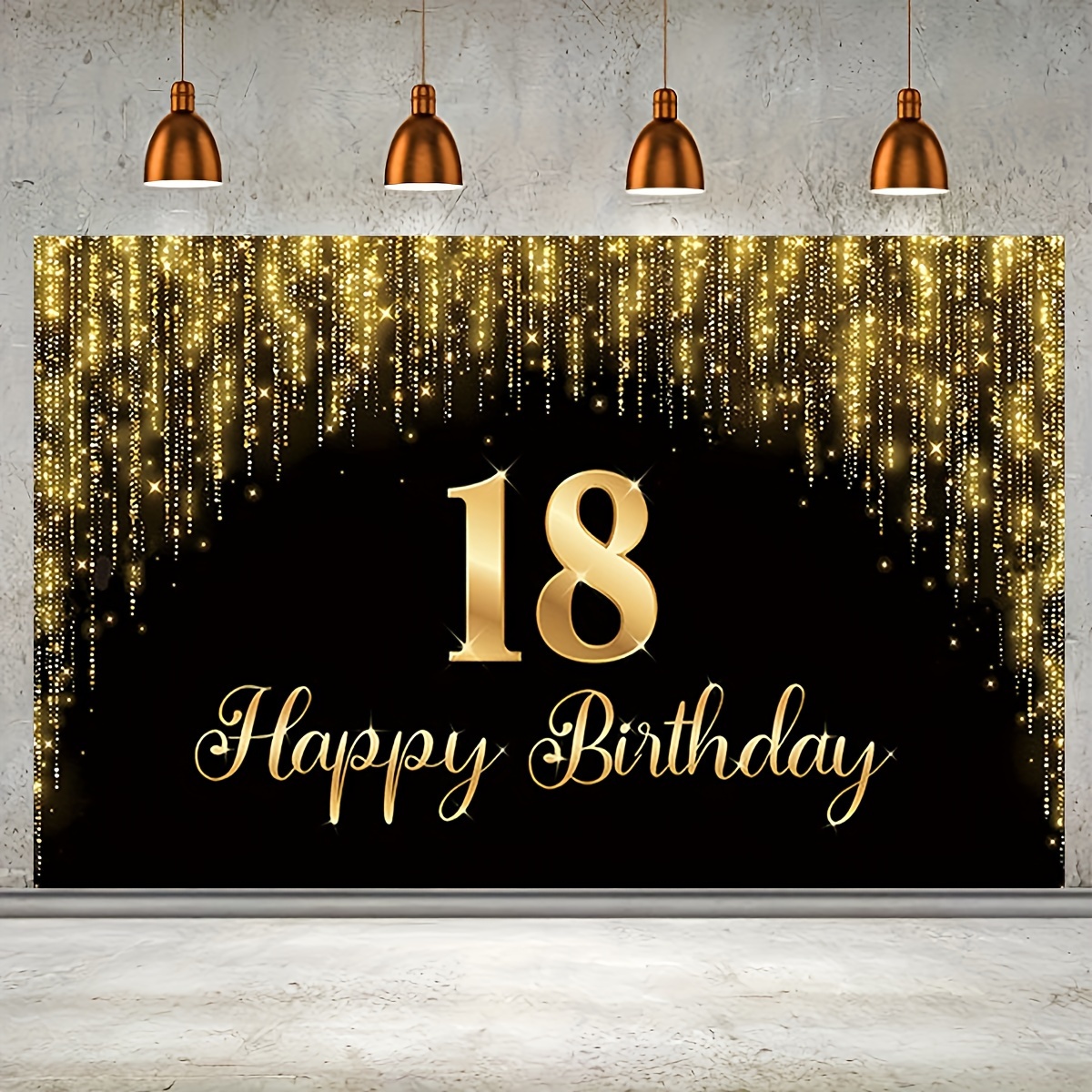 Cartel de feliz cumpleaños número 18 – Decoraciones de cumpleaños 18 para  niñas y niños, decoraciones de fiesta de color negro y dorado, telón de