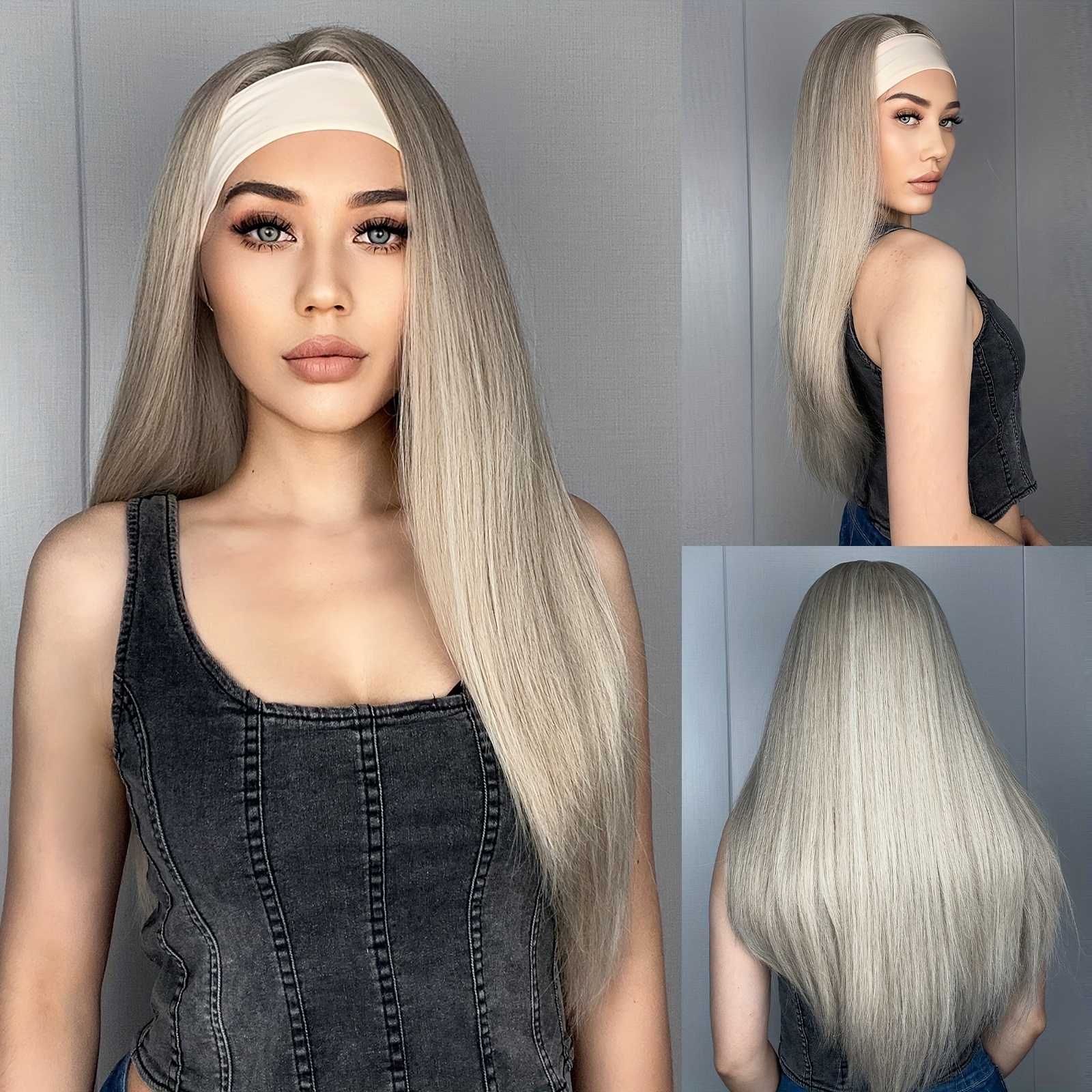 Synthetic Hairband Women s Wig Blonde Long Straight Hair Temu