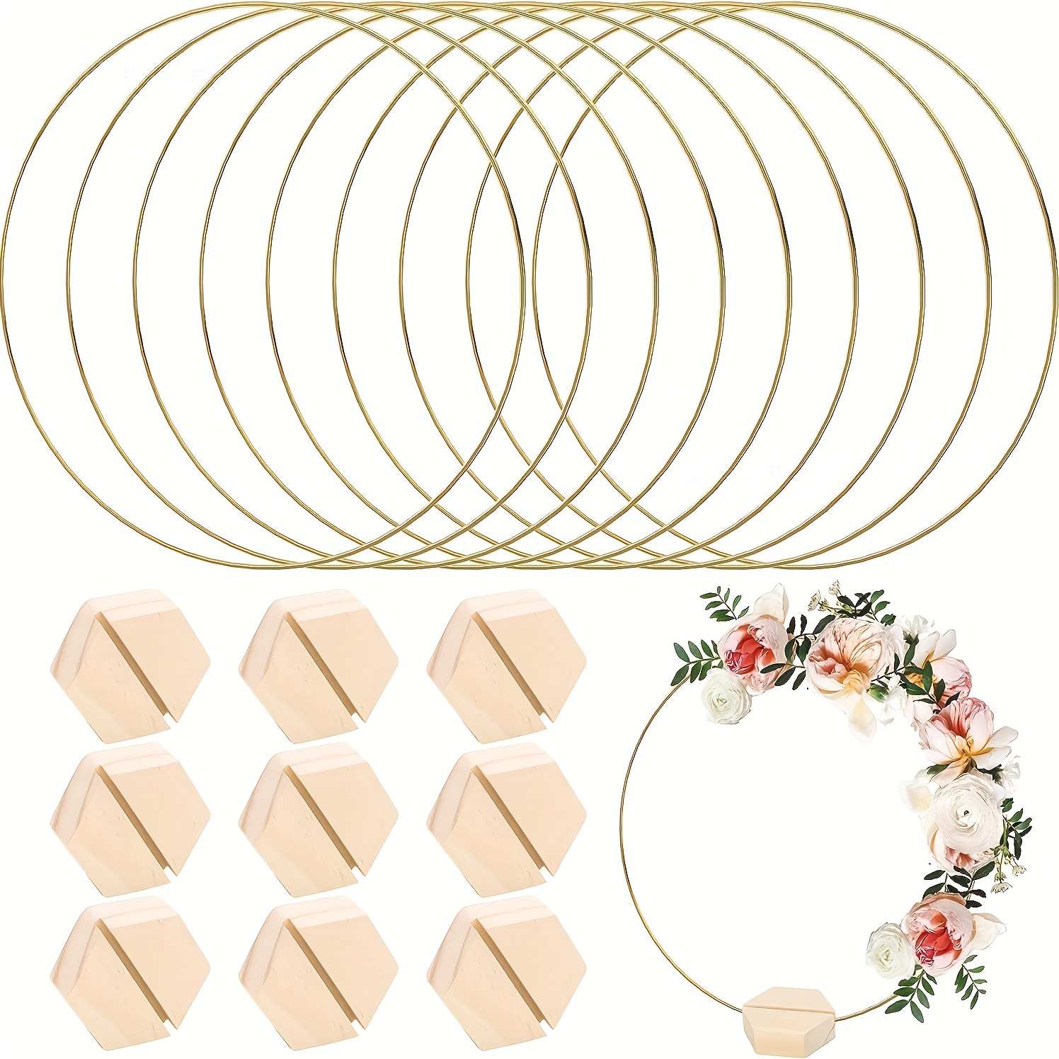 ZOOFOX 12 Pack 12 Inch Large Metal Hoops for Crafts, Metal Floral Hoop  Centerpiece Table Decorations with 12 Pieces Wooden Stands, Wreath Macrame  Gold