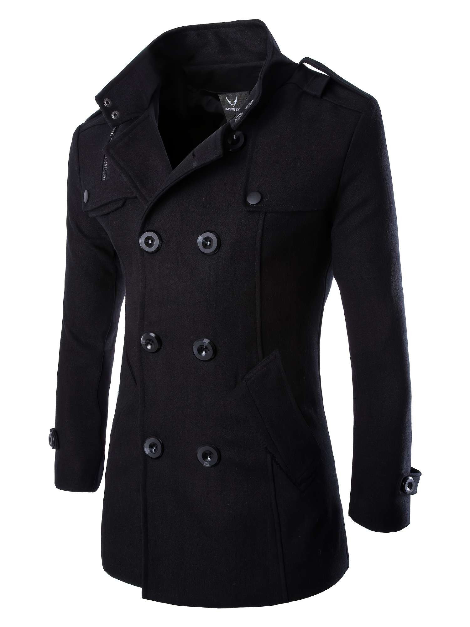 Men's Double-Breasted Lapel Collar Jacket Wool Coat Trench Winter Warm  Overcoat