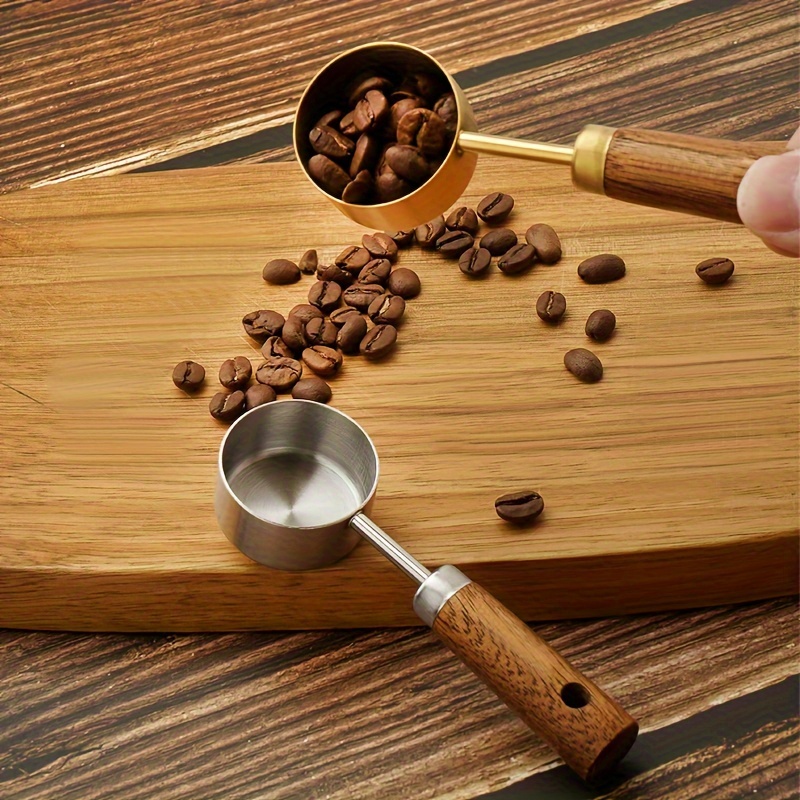 stainless steel measuring cups spoons set with wooden handles 4 8pcs   dry liquid ingredients seasoning coffee   details 4