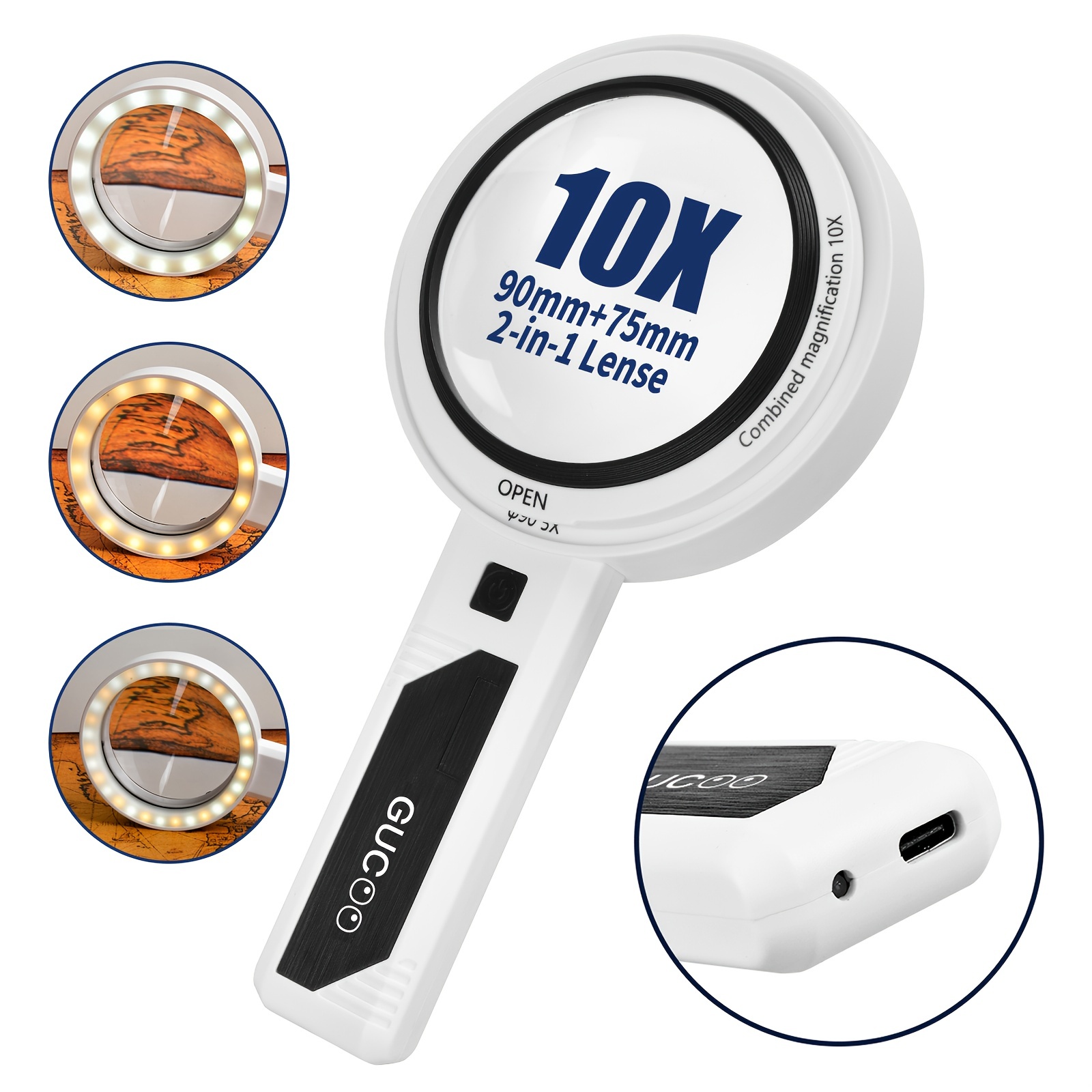  Magnifying Glass with Light, 10X Handheld Large