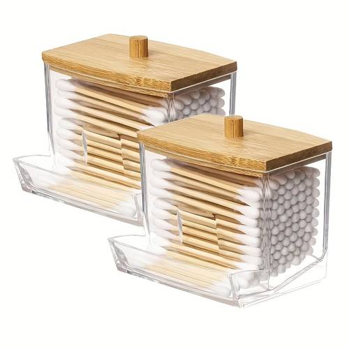 1 2pcs cotton swab holder dispenser clear plastic apothecary jar containers with lids restroom bathroom canister vanity makeup organizer for cotton ball cotton swab floss bathroom accessories bathroom storage and organization