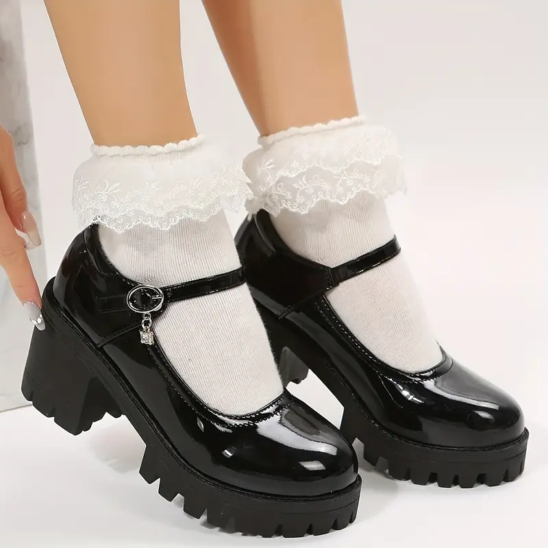 Zapatos De Tacón Mary-Jane Negros Para Mujer, Zapatos De Tacón Con  Plataforma Y Correa Con Hebilla De Punta Cerrada, Zapatos De Moda Para Mujer