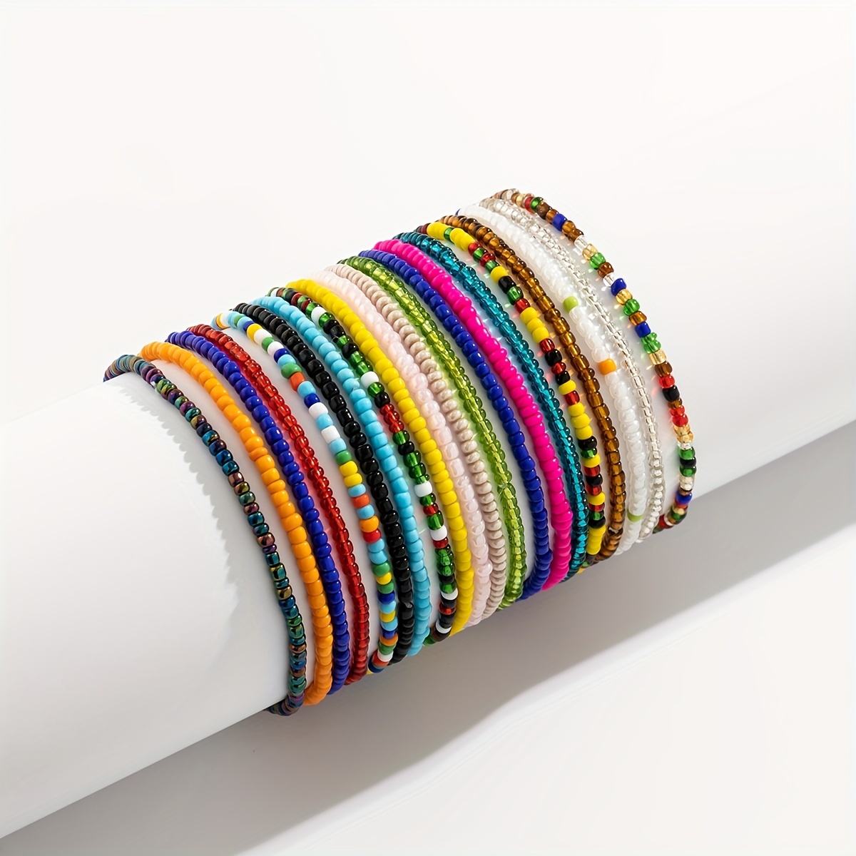 20 Pcs Stackable Beaded Anklet Set, Summer Foot Jewelry