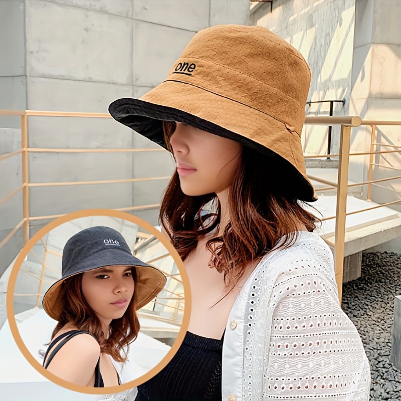 Fisherman Hat with Drawstring, Summer Sunshade Outdoor Travel Beach Sun Protection Hat, Wide Brim Sunblock Hat,Temu
