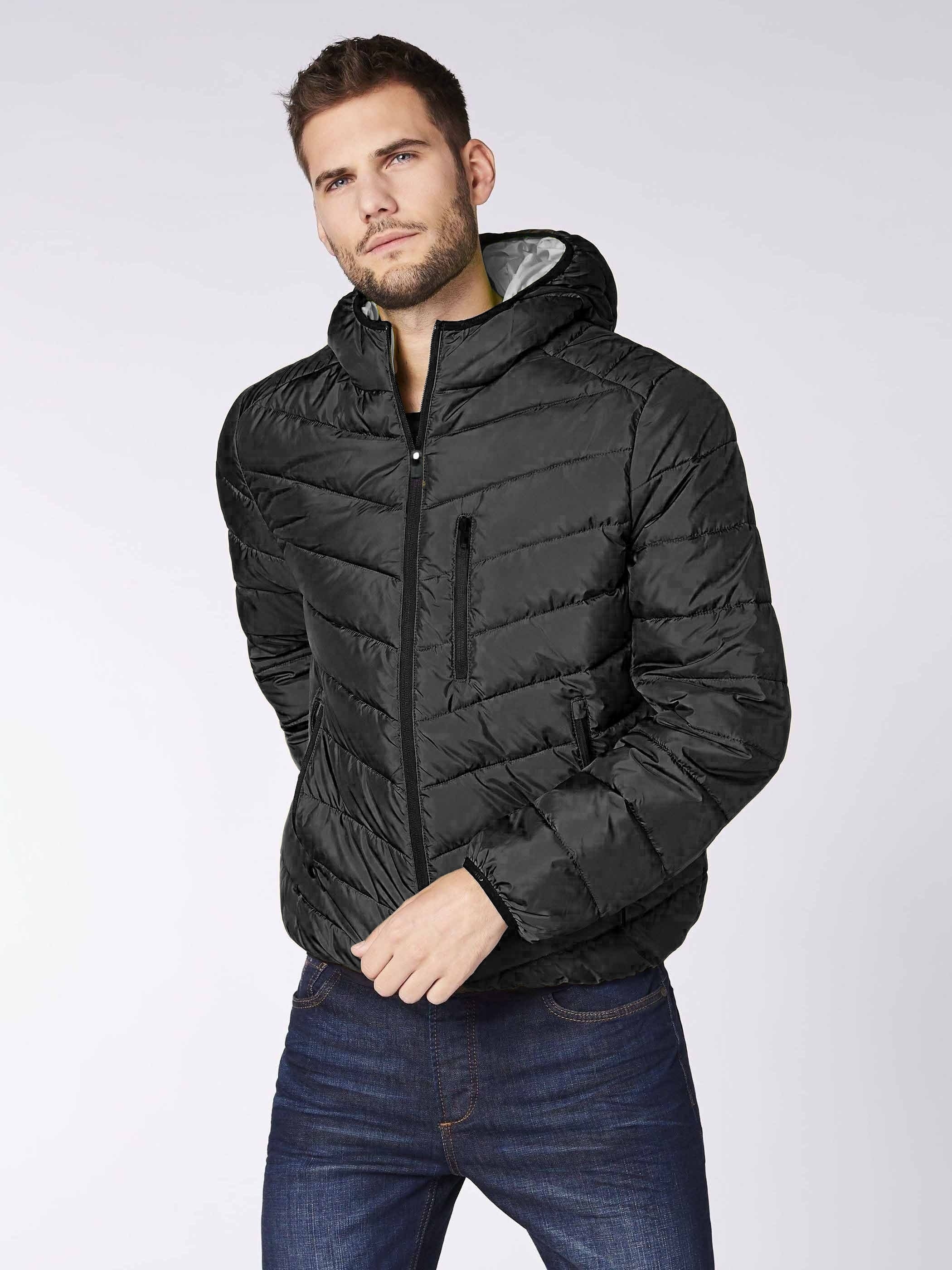Men's Plus Size Solid Chevron Hooded Puffer Coat For Winter, Oversized Thick Padded Outwear For Big & Tall Males, Men's Clothing
