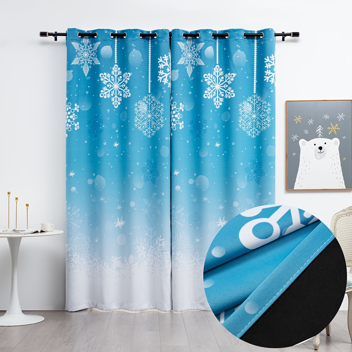 Snowflake Blackout Curtain Large No Hook Needed Green - Temu