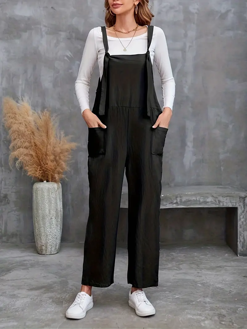 Wide Leg Overall Jumpsuit Casual Button Front Suspender - Temu