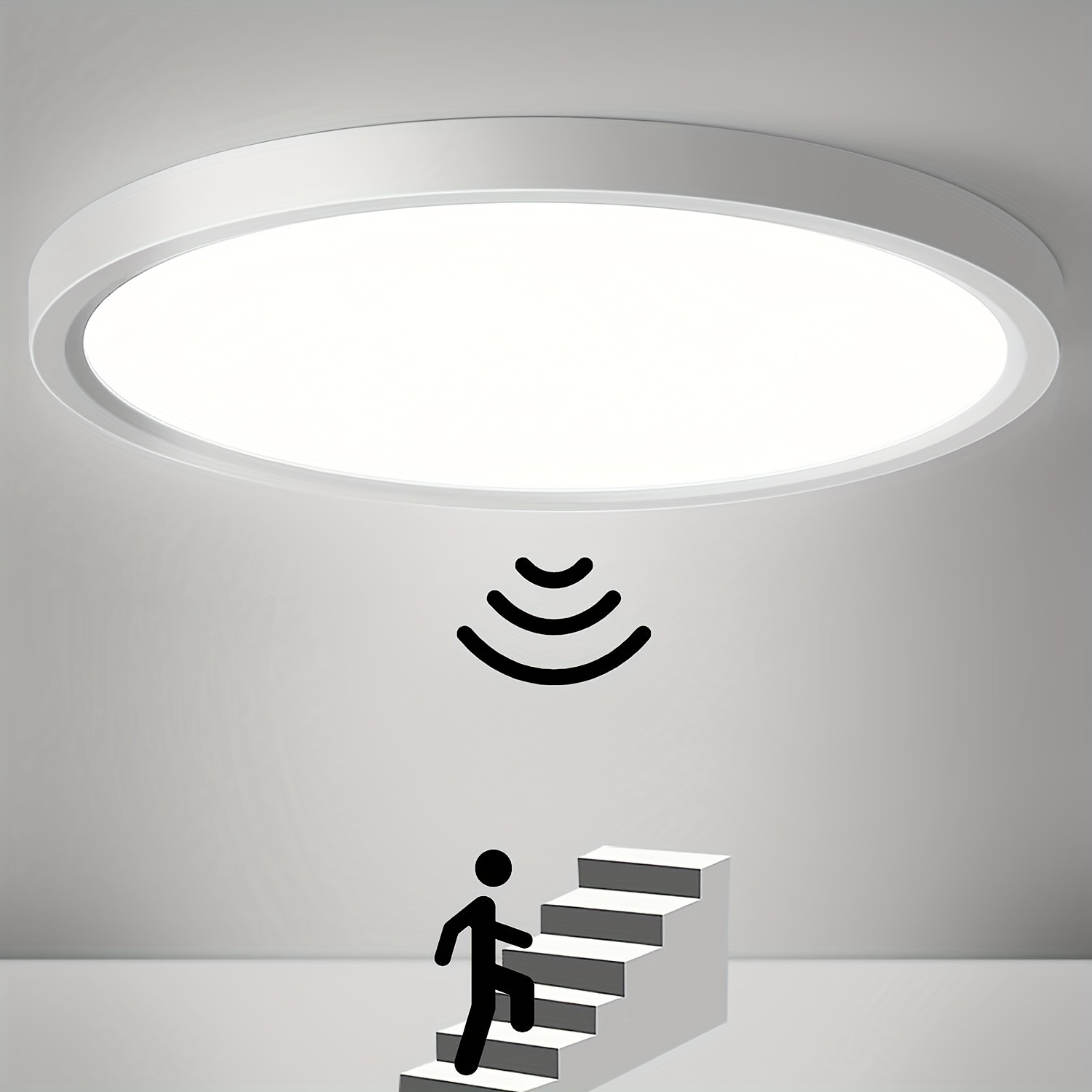 Plafonnier LED à détecteur de Mouvement à Piles Lampe de Plafond sans Fil  6000K pour placards Armoire sous-sol Garde-manger Escalier 