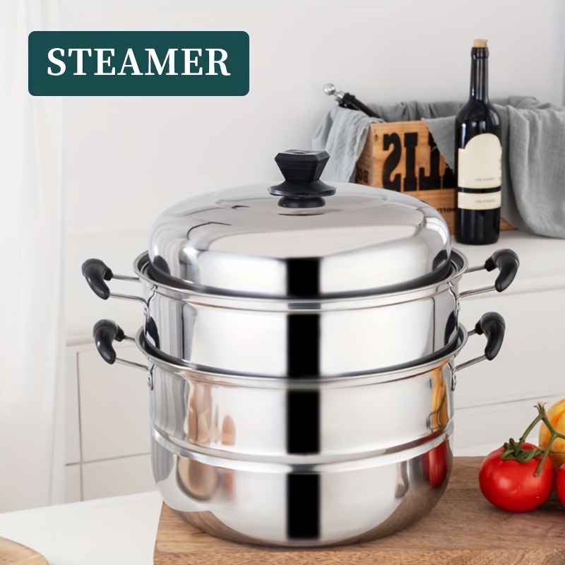 28cm Stainless Steel Two Three Layer Thick Steamer Pot Soup Steam Pot  Universal Cooking Pots for Induction Cooker Gas Stove - AliExpress