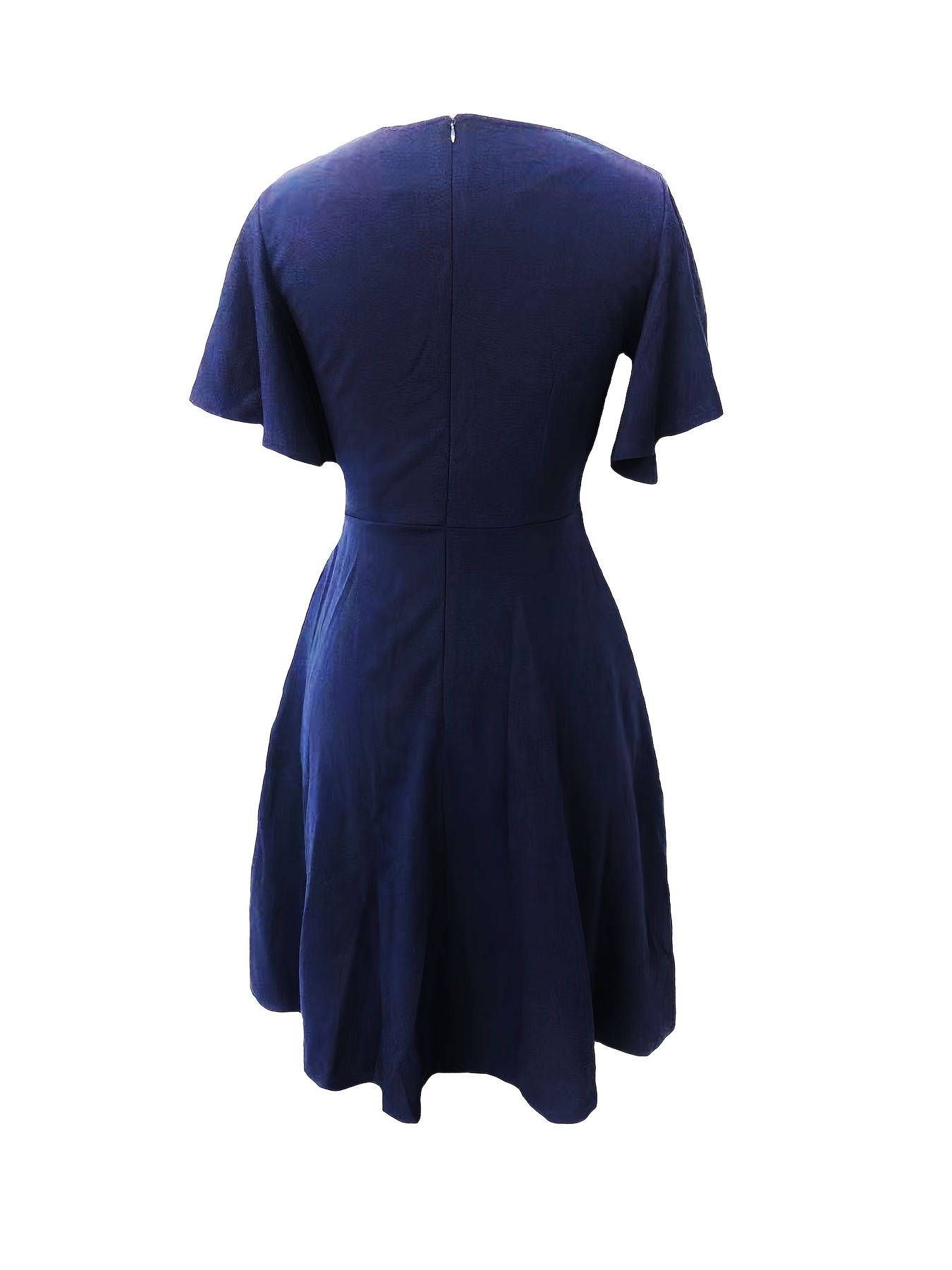 Elegant Flare Sleeve Solid Dress Crew Neck Short Sleeve Temu