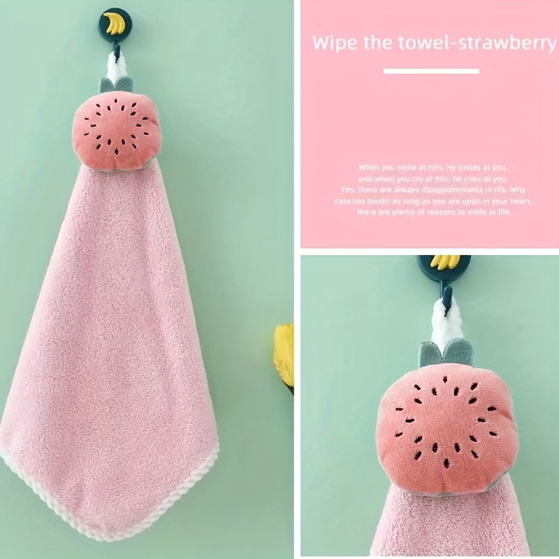 Cute Strawberry Kitchen Hand Towel with Hanging Loop, Polka