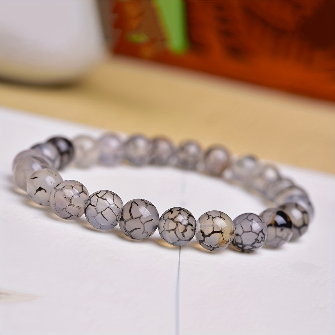 1pc Natural Dragon Vein Agate Stone Red Beads Bracelet, 6/810/12mm Gemstone  Bracelet Handmade Jewelry For Men Women