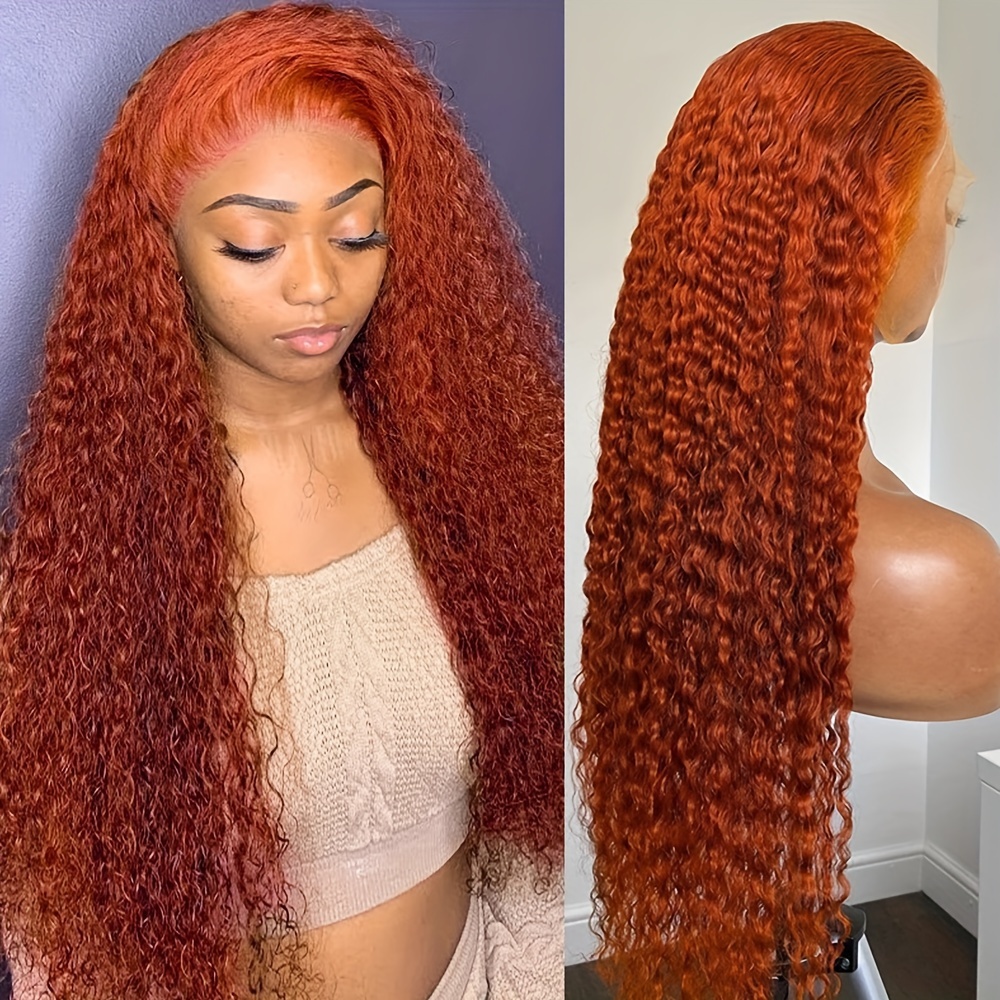 180 Density 20 40 Inch Ginger Orange Curly Lace Front Wigs Deep Curly Human Hair Wigs 13x4 HD Transparent Deep Wave Lace Frontal Wigs