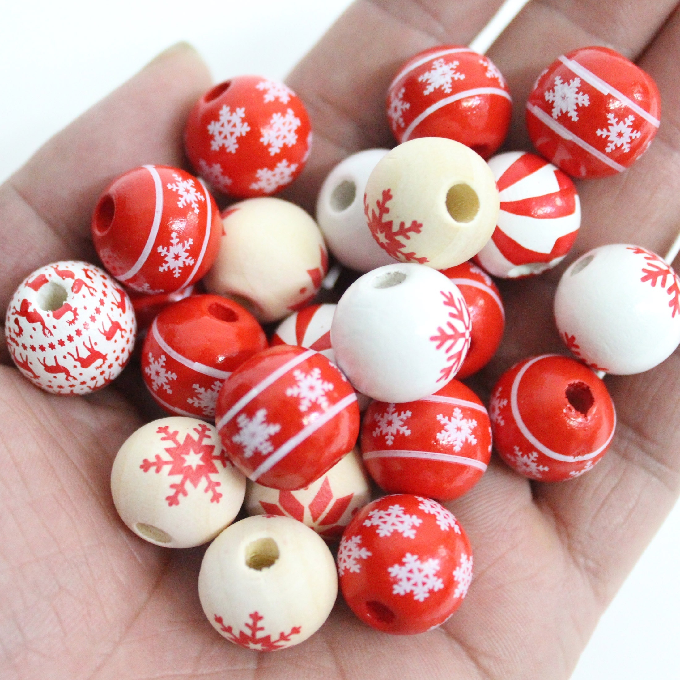 Christmas Red Snowflake Wooden Beads Scattered Wooden Beads - Temu