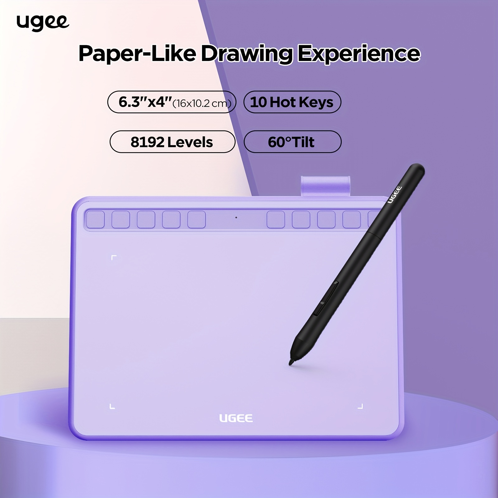 

Ugee S640 Graphic Drawing Tablet With 8192 Pressure Sensitivity Battery-free Stylus, Digital Pen Tablet For Linux, Windows Pc And Android Osu, 6.3x 4 Inches Purple