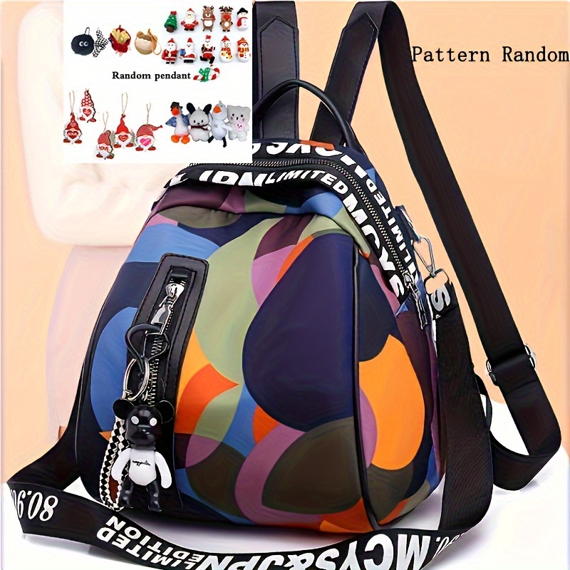 

Colorblock Painting Backpack Purse, Casual Nylon Travel School Bag, Two-way Shoulder Bag For Women