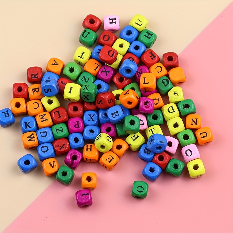 Squares Colorful Letters Beads With Hole Log Color Wood - Temu
