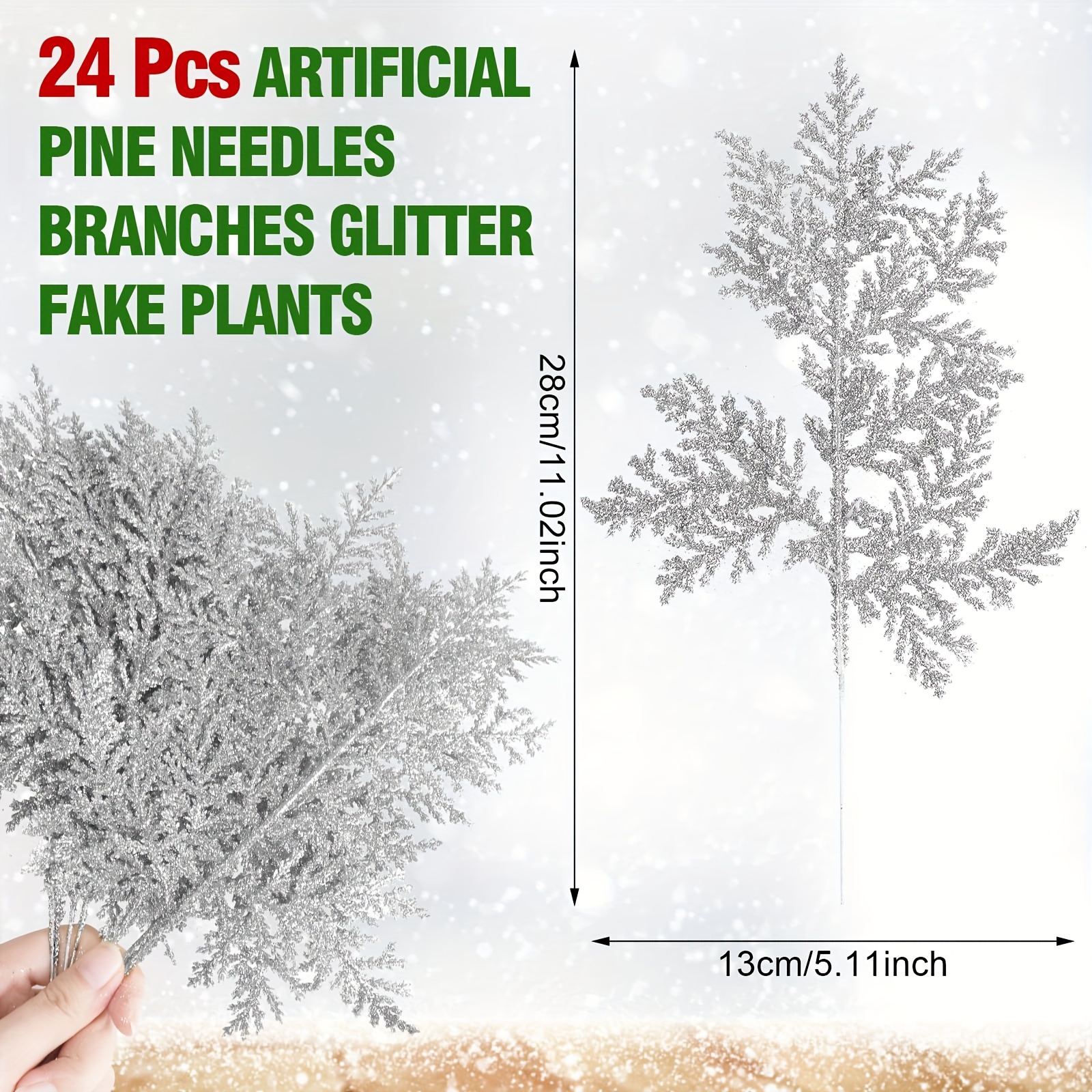 20 Pcs Glitter Artificial Pine Needles- 10.6 Fake Foliage Pine
