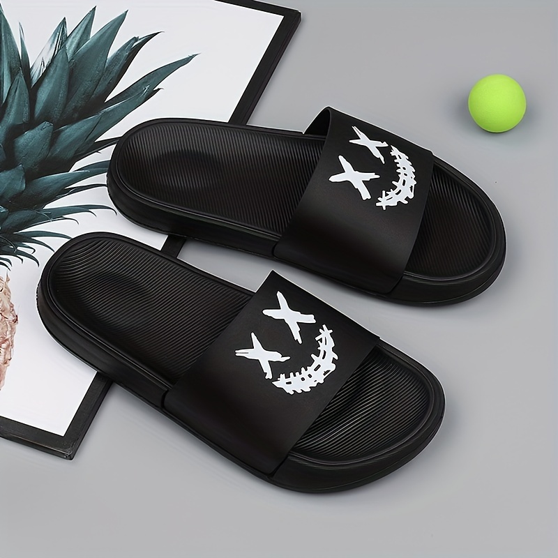 Men's Smile Print Slides Non Slip Slippers