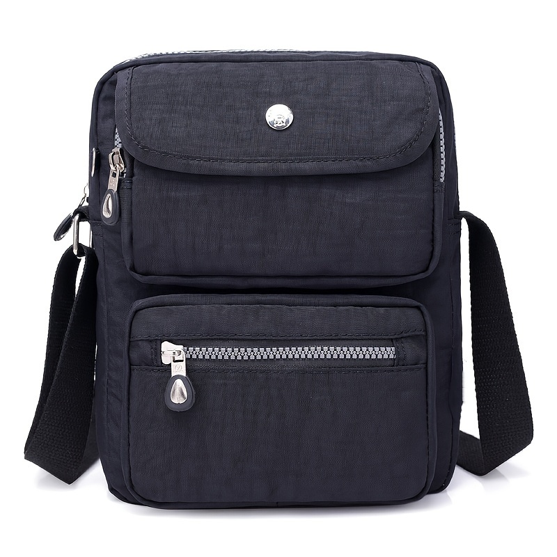 Image of Vintage Women's Crossbody Bag - Lightweight Vertical Nylon Commuter Bag - Durable Lining - Zip Closure - Large Capacity Multi-pocket Casual Messenger Bag - Solid Colors (black, Gray, Dark Blue)